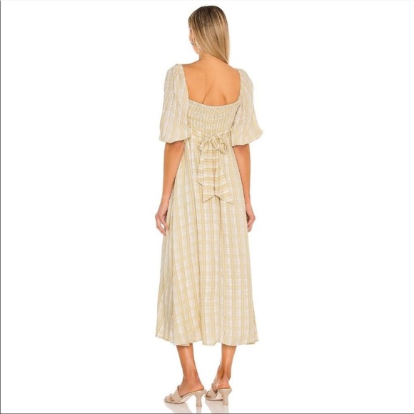 Faithfull the Brand Check Imanie Midi Dress in Beige - Picture 2 of 10